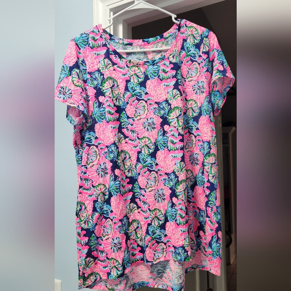Lilly Pulitzer Vibrant Pink and Blue Floral Blouse